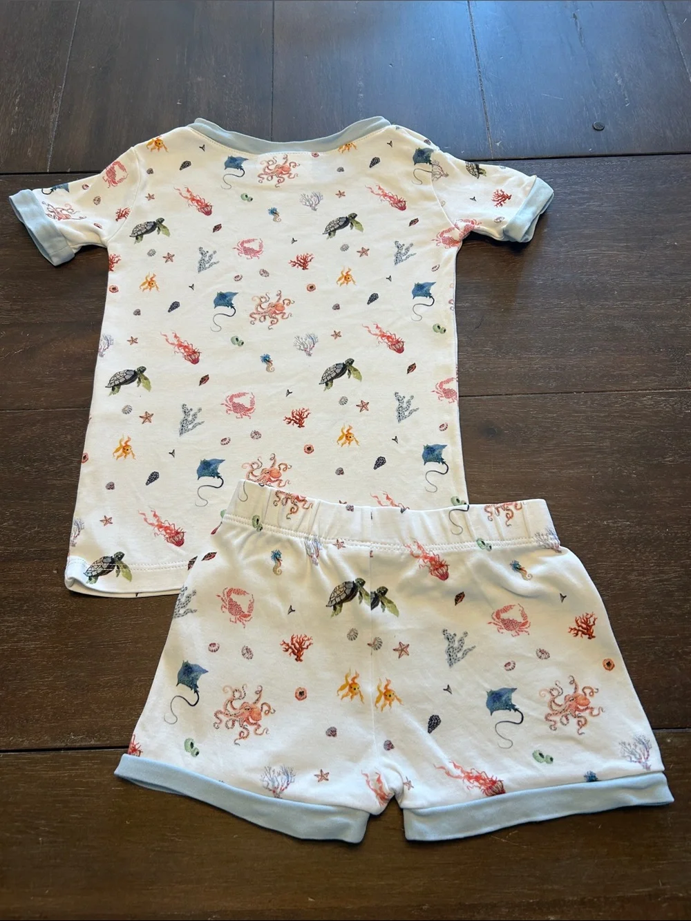 LAKE Pajamas Pima Cotton White/Blue Trim Sea Animals Pajama Set
